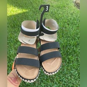 Black and Tan Strappy Sandals
